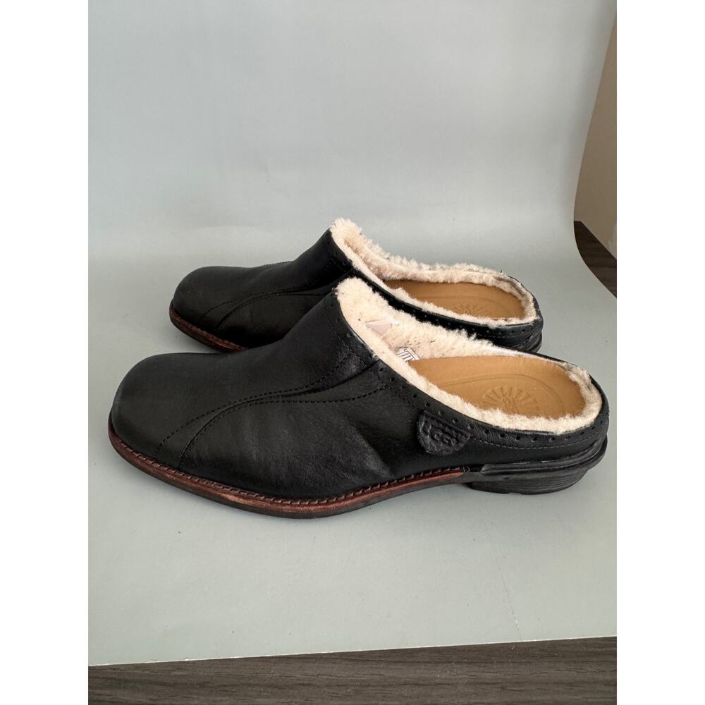 UGG Black Leather Shearling-Lined Clogs - Picture 4 of 8